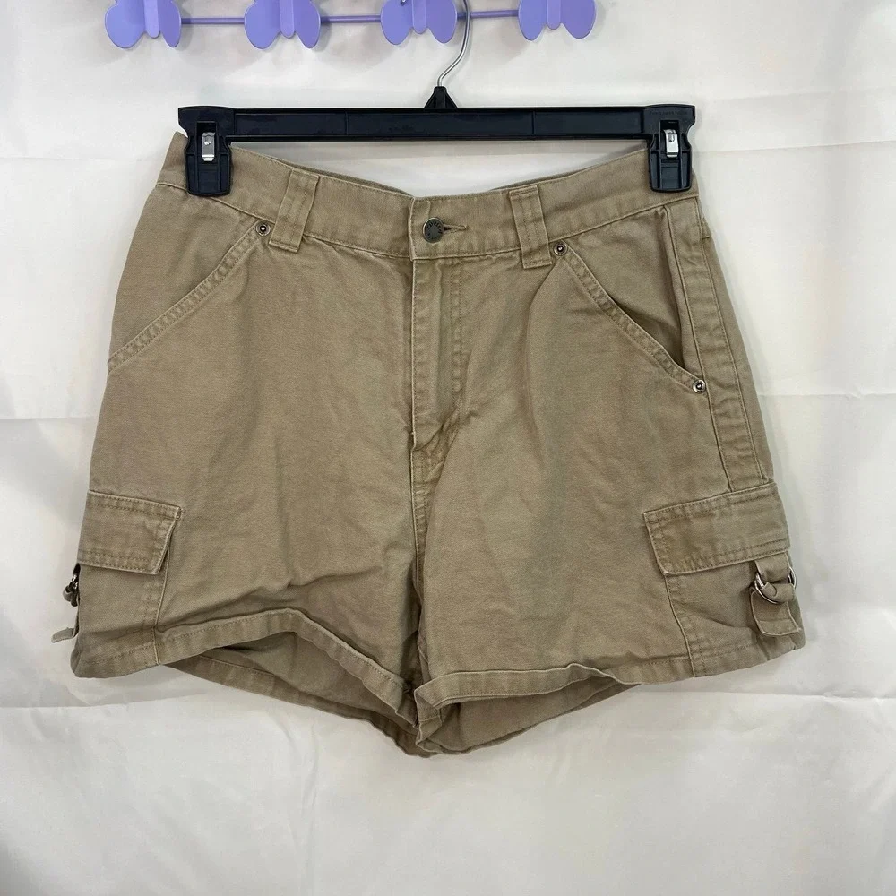 Vintage Riveted by Lee women's tan khaki cargo pocket relaxed‎ shorts 28 waist